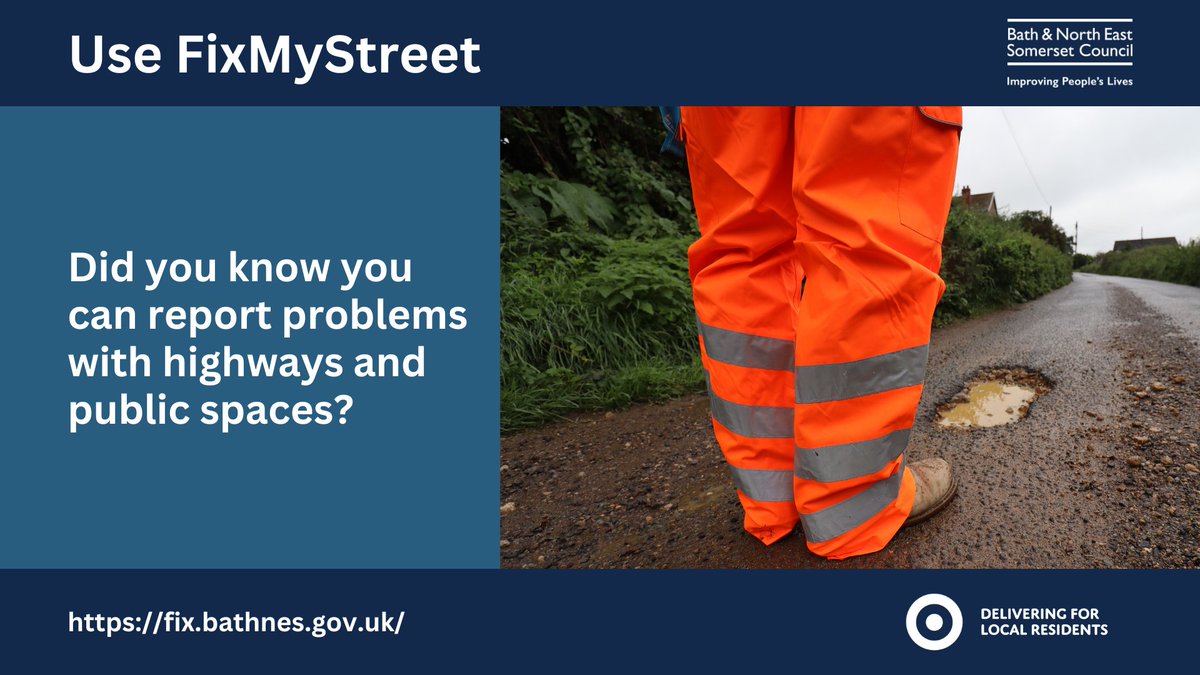 You can report a problem with a street, park or green space to us directly with FixMyStreet. 

We’ve fixed over 800 issues in the last month. 

👉 fix.bathnes.gov.uk