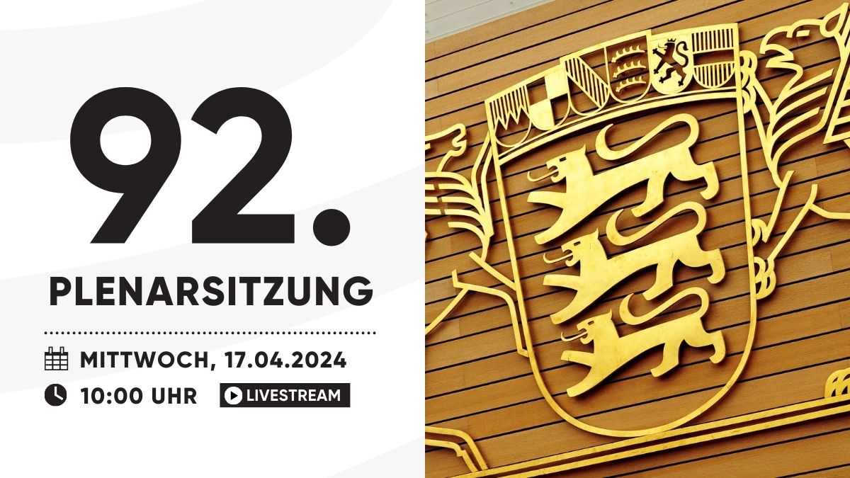 Um 10:00 Uhr 🕘 beginnt die 92. Plenarsitzung 🔔 im Landtag von Baden-Württemberg. 👉 Hier geht's zum Livestream: fcld.ly/livestream 📃 Zur Tagesordnung: fcld.ly/plenarsitzung92 /Team LandtagBW