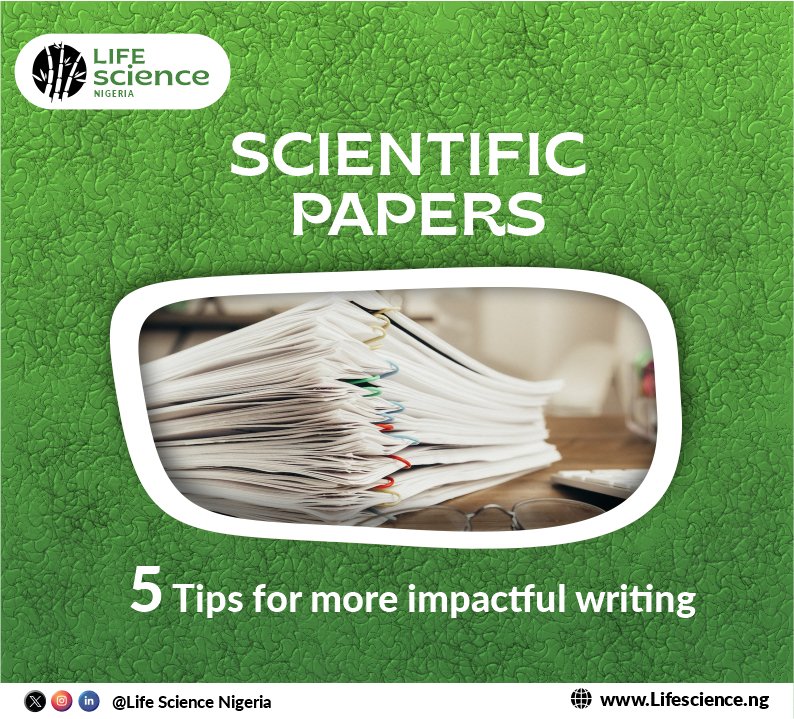 Elevate your scientific writing game with these 5 crucial tips for crafting impactful papers. Click lifescience.ng/2024/04/17/sci… 

Ps: What challenges do you face when writing a scientific paper? Be free to share in the comments. 

#lifesciencenigeria
#lifescience
#scientificpapers
