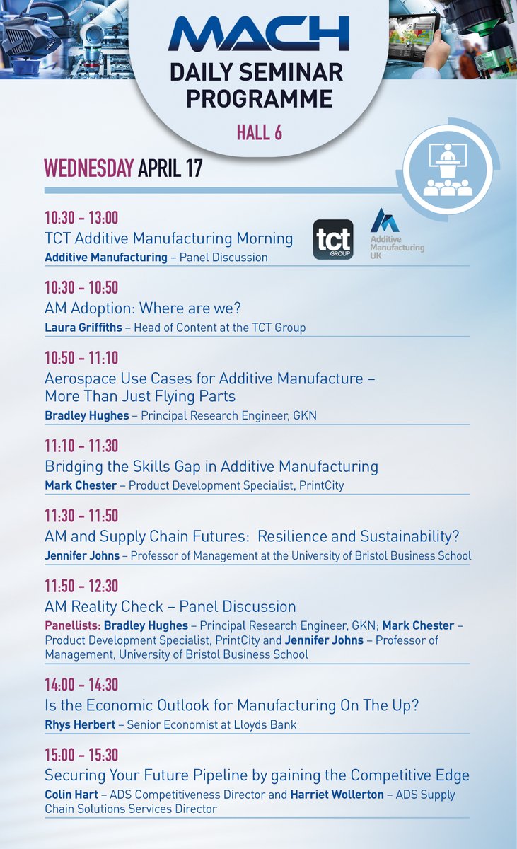 Check out the seminar programme for Day 3 of #MACH2024! 

The leading industry experts will share trends and insights as well as captivate visitors with their wealth of knowledge and expertise.

#manufacturing #engineering #ukmfg

⬇️⬇️⬇️