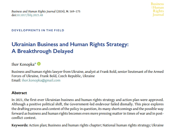 DEVELOPMENTS IN THE FIELD New Development in the Field article on on 'Ukrainian Business and Human Rights Strategy: A Breakthrough Delayed' by Ihor Konopka. OPEN ACCESS 🔓 @IIKonopka @Frank_Bold cambridge.org/core/journals/…