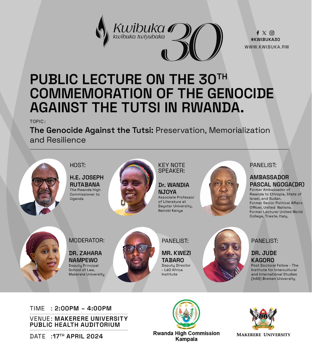 Today, at 2pm, we will take off some time to commemorate our brothers and sisters from Rwanda in a public lecture at the Makerere University, School of Public Health Auditorium. Today, we will engage in an intellectual discourse on the preservation, memorialization and