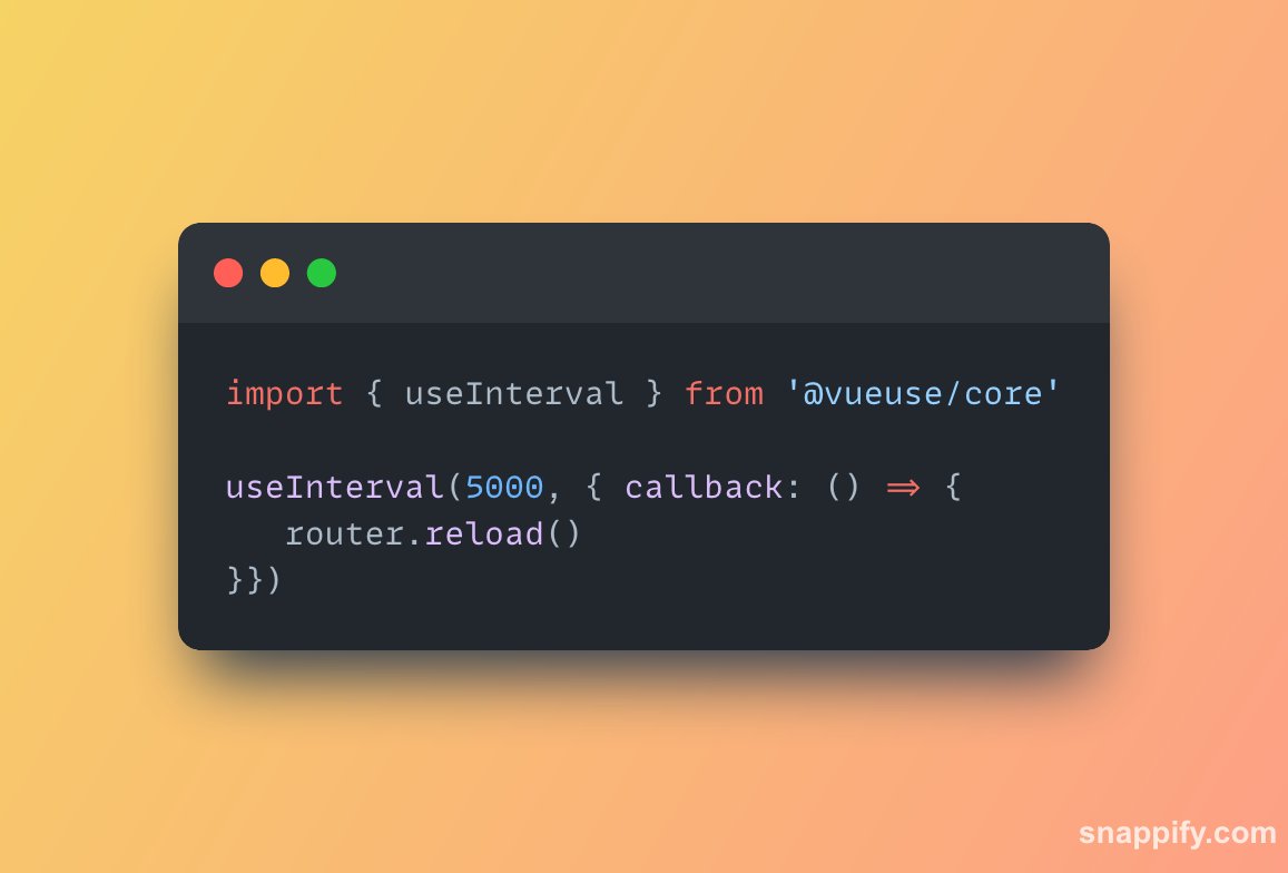 bhaidar's tweet image. #inertiajs #vuejs tip: You can have a simple long-polling mechanism , in your InertiaJs components, using the @VueUse library