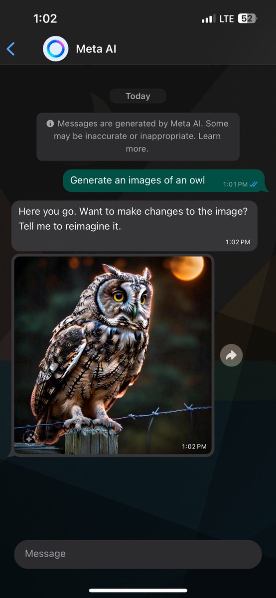 'Just discovered Meta AI in WhatsApp! This AI assistant is a game-changer! From answering questions to generating text, it's like having a personal assistant in my pocket! What's your favorite way to use Meta AI in WhatsApp? Share with me! #MetaAI #WhatsApp #AIAssistant'