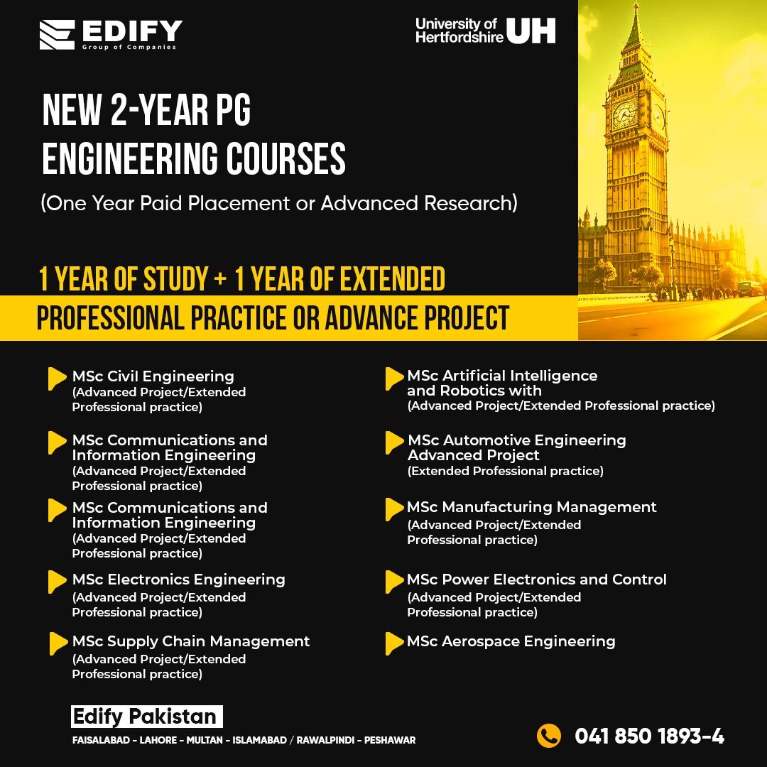 Study in new '𝟮 𝘆𝗲𝗮𝗿' PG engineering courses (One Year Paid Placement and or Advanced Research) at University of Hertfordshire

#universityofhertfordshire #hertfordshire #hertfordshireuk #UH #ukstudyvisa #uk #ukvisa #ukeducation #studyuk #ukuniversities #ukscholarships