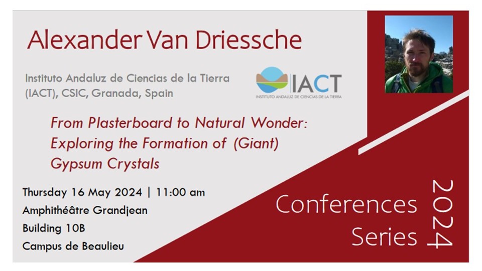 📢#ISCR 2024 conferences | 📅May 16 ⏱️11:00 am, Alexander Van Driessche talk in Rennes : 'From plasterboard to natural wonder: exploring the formation of (giant) gypsum crystals' ➡️iscr.univ-rennes.fr/iscr-2024-conf… @IACT_divulga @CNRSchimie @CNRS_dr17 @RennesUniv @ENSCR @INSA_Rennes