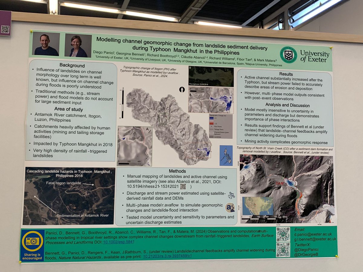 Our poster is up... Come talk to @DiegoPanici and I about the crucial role of sediment in simulating geomorphic impact of floods. @ExeterGeography #SCaRP Wednesday, 17 Apr, 10:45–12:30 (CEST) Hall X3, X3.118