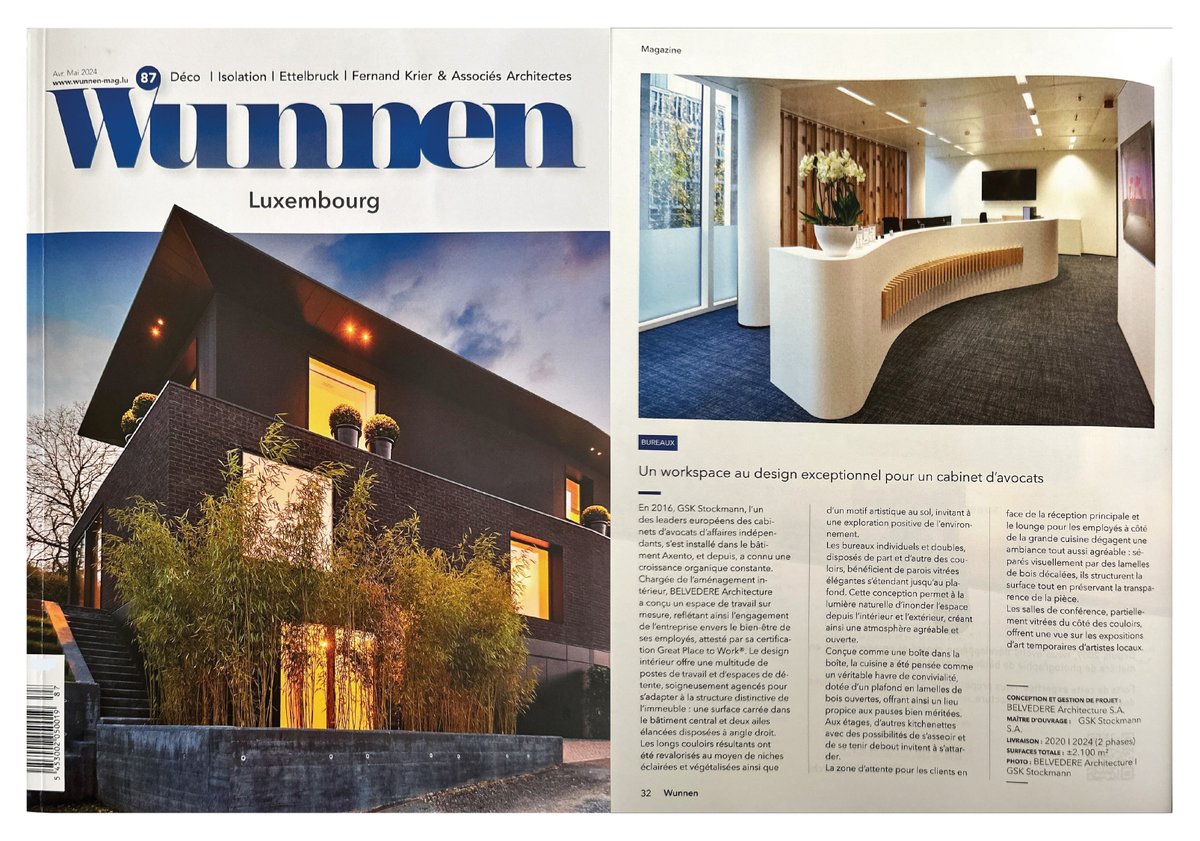 BELVEDEREARCHI's tweet photo. 🥰 Explore Exceptional #Design: Featured in #WUNNEN magazine 87, the concept developed for GSK Stockmann exemplifies our commitment to merging #functionality with #aesthetics. #Architecture #InteriorDesign #Luxembourg 👉🏻 https://t.co/RLpZVmgG0Q // https://t.co/OJQ90doS5H https://t.co/4U9cgC7bTf