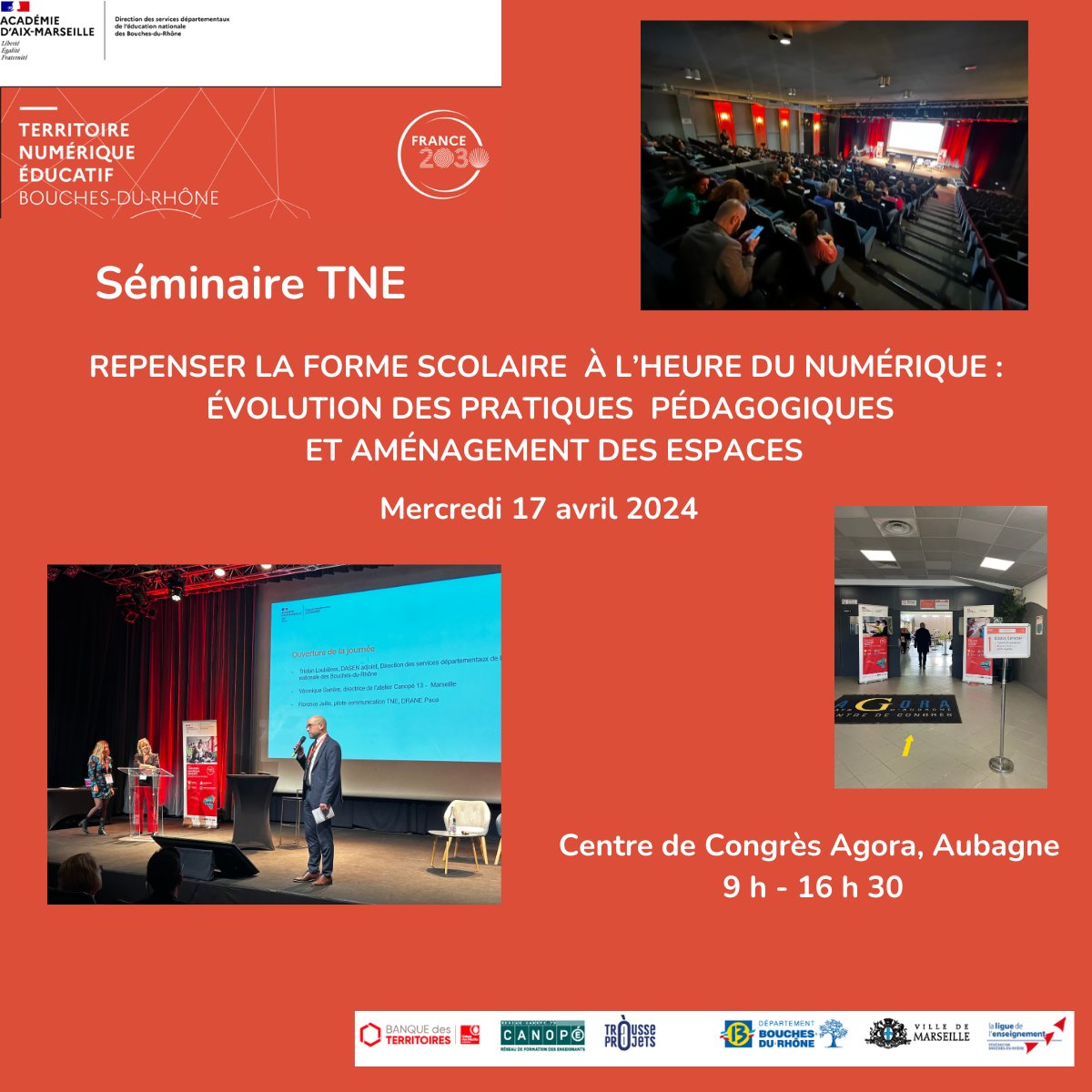 Ouverture en plénière du séminaire #TNE  sur la forme scolaire et l'aménagement des espaces #pédagogiques par Tristan Loubières, DASEN adjoint et Véronique Sarrère directrice Atelier Canopé 13

🟢Conférence
🟠Ateliers
🔴Retour d'expériences
🔵Exposants

#France2030
#PIA