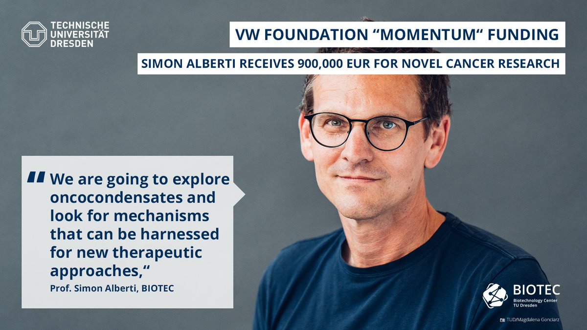 Big congratulations to Prof. Simon Alberti! 🥳 His group has been awarded the prestigious VW Foundation #VWStiftung Momentum funding to study the role of protein condensates in #cancer. Read more ➡️ bit.ly/3xGUKuQ #CMCBnews