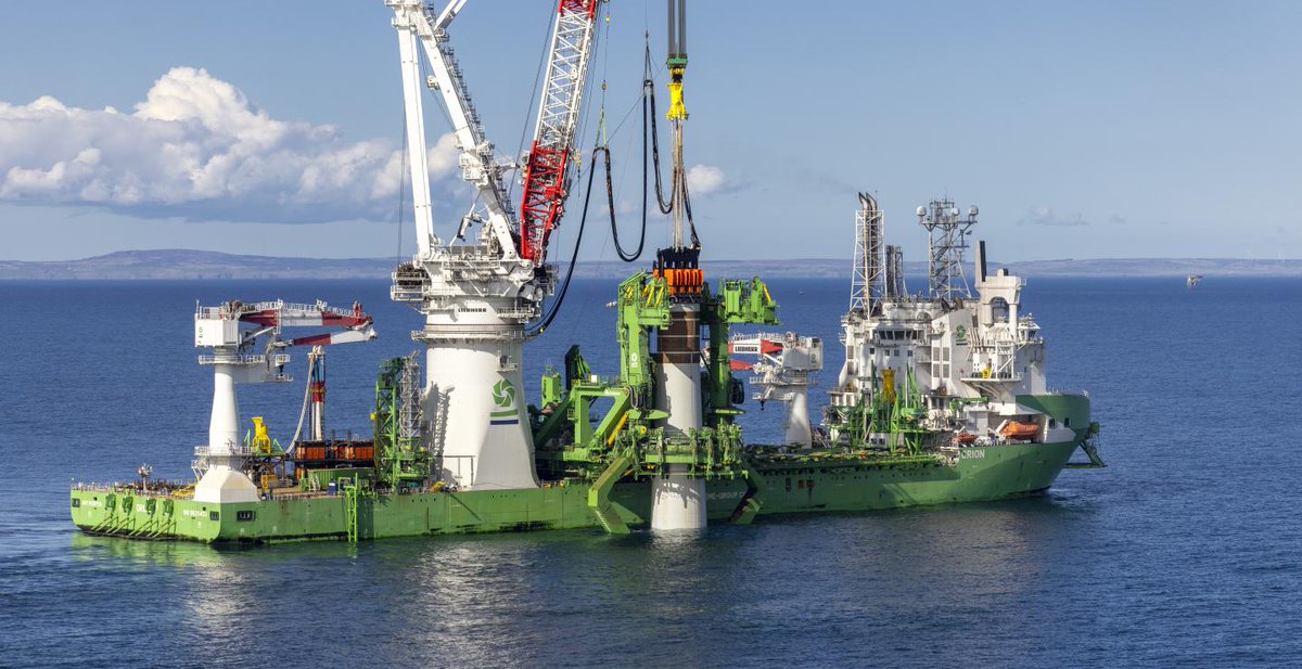 DEME ’s installation vessel ‘Orion’ completes Scottish 15MW turbine foundation installation project - b.link/jor8ibu6

#Aspermont @DEMEgroup #OceanWinds #Monopiles #OffshoreWindFarm #Orion #Apollo #VibroHammer #RenewableEnergy #Scotland