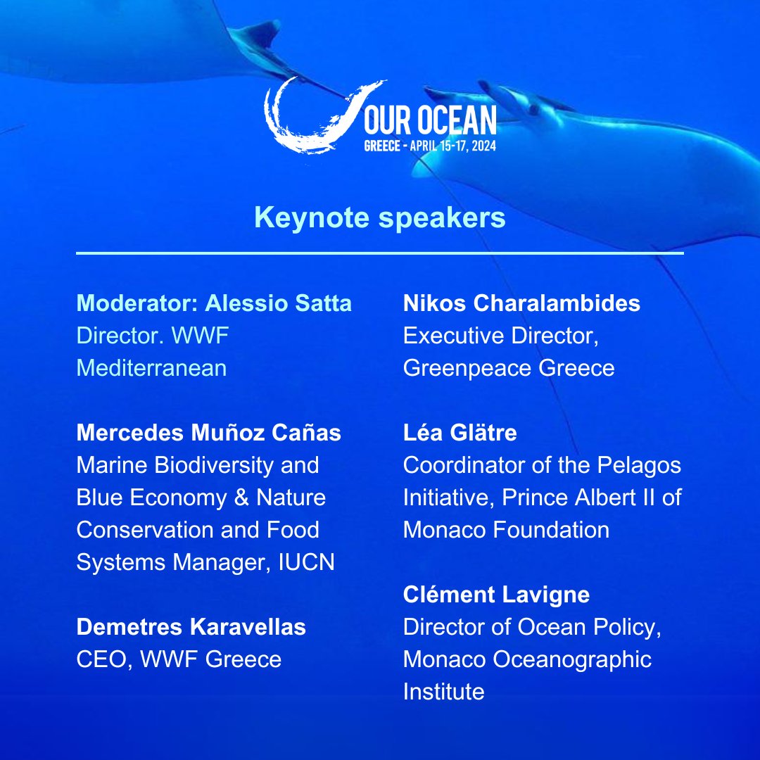 Meet our Keynote Speakers! @OurOceanGreece
'Fostering 30x30 target to enhance marine conservation in the Mediterranean' 
📌SNFCC
📆April 17, 13.00

@FPA2 @OceanoMonaco @WWF_Med @greenpeace_gr @WWFLeadOceans

#OurOcean #OurOceanGreece #OurOceanOurConnection