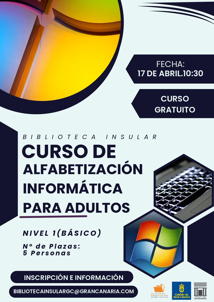 Hoy 17 de abril a las 10:30 comienza en la Biblioteca el curso de Alfabetización Informática para adultos Una ocasión para iniciarse en el mundo de las nuevas tecnologías 🖥️⌨️💻🖱️