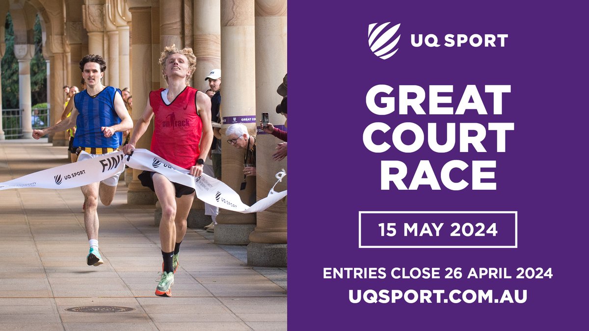 It's that time of year again🏃‍♀️🥇 Compete in the race that stops UQ on Wednesday 15 May 💥Great Court Races⁠ 💥70m Sprint Races⁠ 💥College Relay⁠ 💥Club Relay⁠ 💥Staff Relay⁠ ⁠ Register now to be in it to win it 👉 brnw.ch/21wITl8