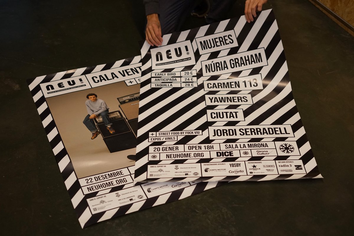 aeioupuntcat's tweet photo. Cartells de gran format pels concerts de @CalaVento i la gran nit del @neu_neuhome, amb @mujeresmujeres, @nuriagraham, @carmen113music, @yawners, Ciutat i Jordi Serradell

#Girona #Festivals #CalaVento https://t.co/l0UfUTYXfA