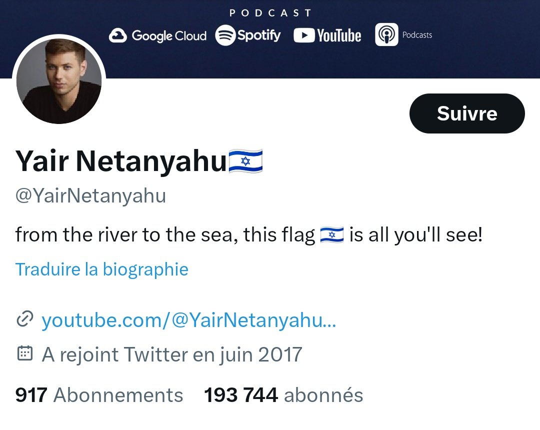 @RimaHas @Le_CRIF Et une autre question , concernant l'expression ' Du fleuve à la mer ' dont l'utilisation est reprochée aux défenseurs de la cause palestinienne et qui a coûté cher à certains ! Que dit le CRIF sur l'emploi de cette dernière par le fils de Benjamin Netanyahou sur son compte X ?