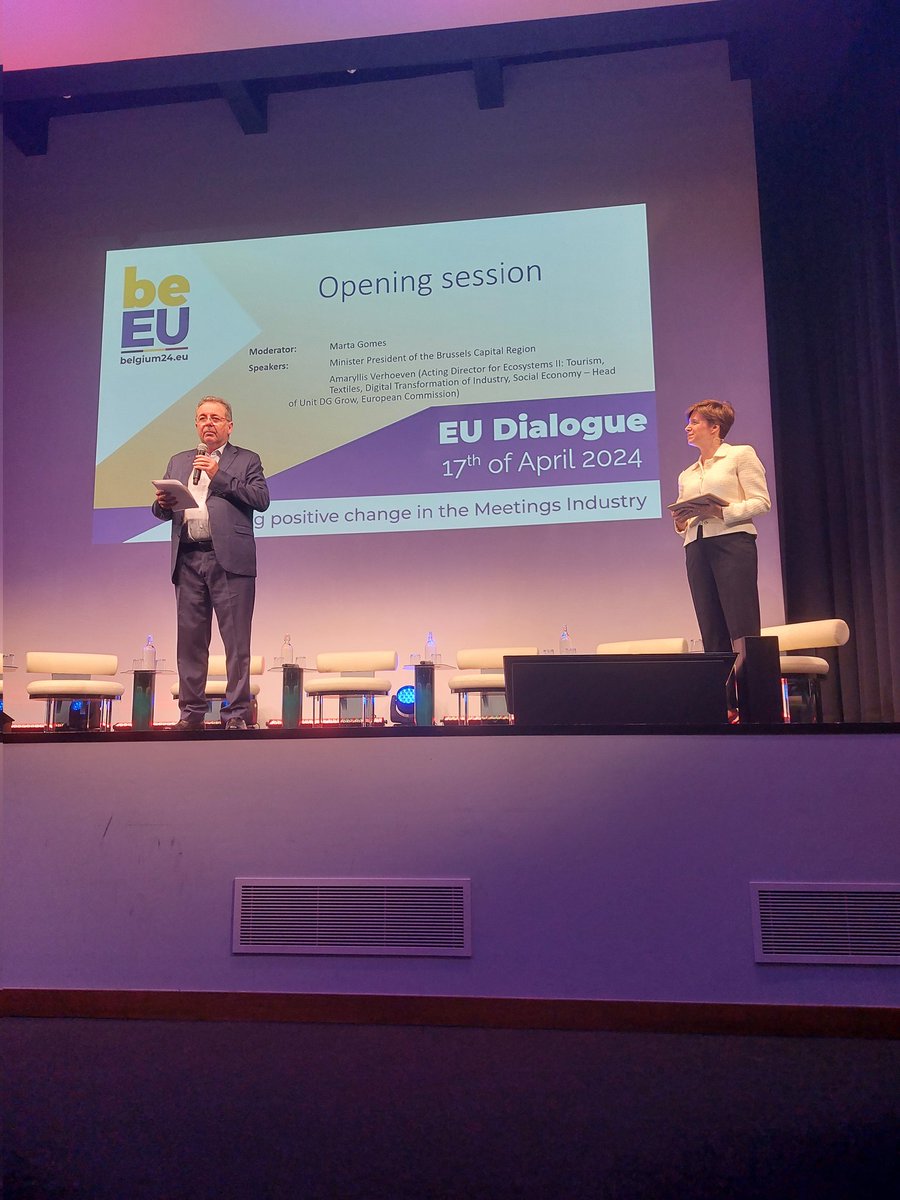Minister President of the Brussels Capital Region together with <a href="/EU_Growth/">Internal Market, Industry, Entrepreneurship & SMEs</a> Director Amarylis Verhoeven kicking off today's EU Dialogue - Driving Positive Change in the Meetings Industry @EU2024BE <a href="/brusselsint/">Brussels Internatl</a> <a href="/visitbrussels/">visitbrussels</a>