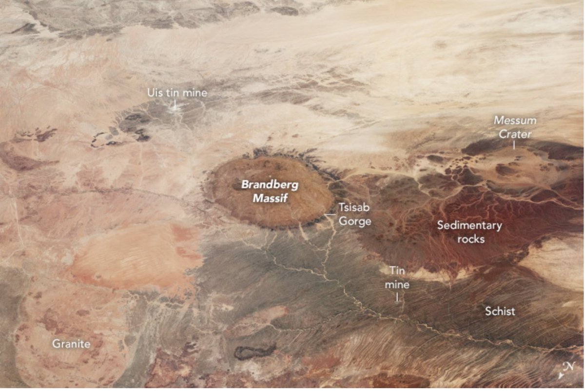 Explore Namibia from Space: Andrada Mining's Uis mine captured by NASA. Discover ancient landscapes and cultural treasures! #NamibiaFromSpace