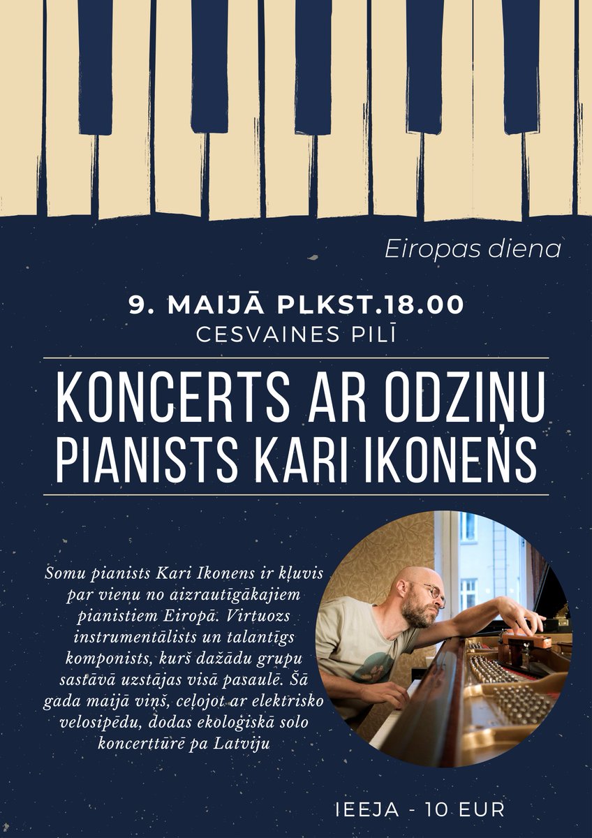 9.maijā plkst. 18.00 Cesvaines pilī
KONCERTS AR ODZIŅU
Pianists KARI IKONENS (KARI IKONEN, Somija)