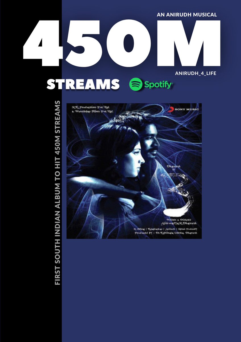 450M streams for #Moonu album on Spotify. It would also be the first the South Indian album to hit this no. of streams 🔥 @anirudhofficial