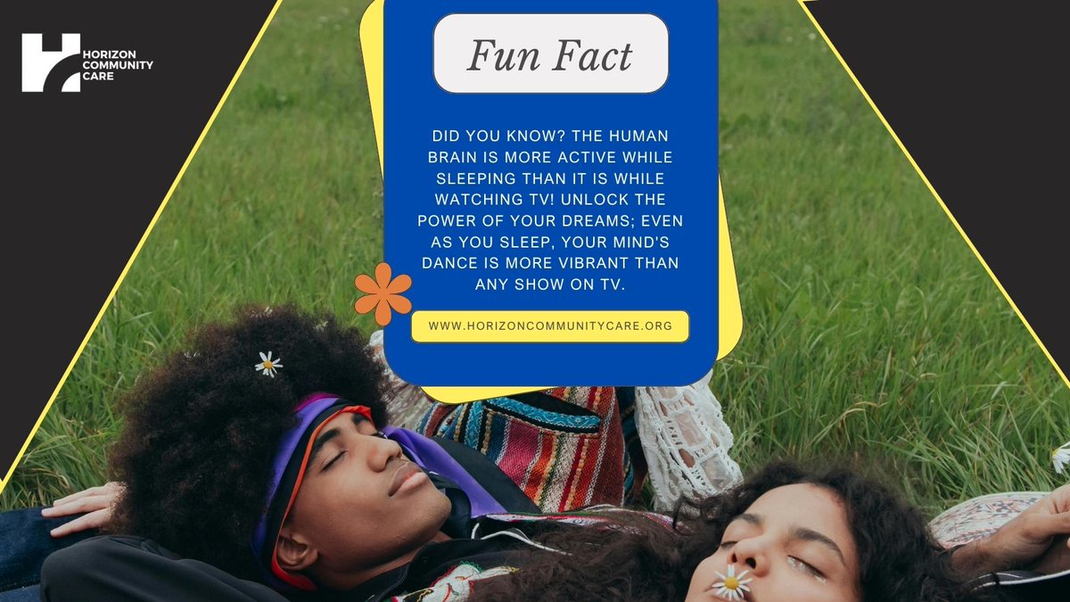 Did you know? The human brain is more active while sleeping than it is while watching TV! 

#BrainFacts#SleepScience#TVTrivia#MindBlown#FascinatingFacts#Neuroscience#SleepAwareness#CognitiveFunction#BrainHealth#FunFacts#CommunityCare#HorizonCommunityCare#HCC#Housing