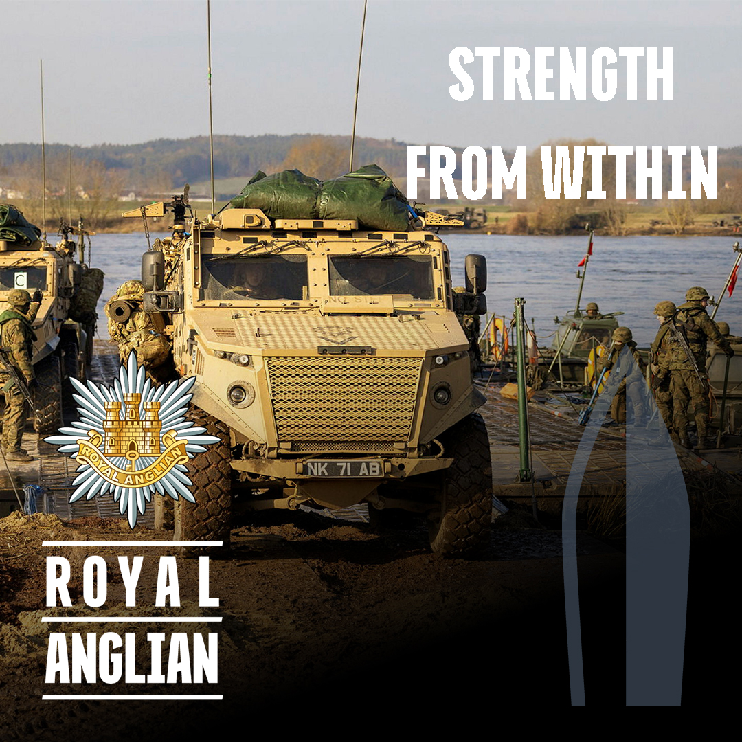 Our 2nd Battalion, Royal Anglian Regiment, can be seen here at a river crossing working with NATO Allies in Poland on Exercise STEADFAST DEFENDER 2024, The Battalion is part of the Very High Readiness Task Force (VJTF). #NATO #Soldier #Army #RoyalAnglian #StrengthFromWithin