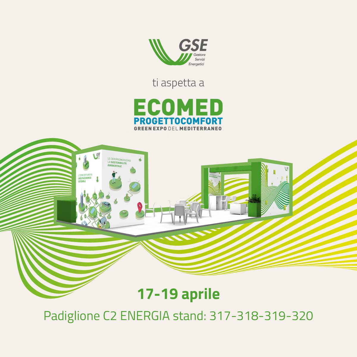 📢Al via la prima edizione di #ECOMED2024 - GREEN EXPO DEL MEDITERRANEO. Il #GSE ti aspetta al Padiglione Energia, stand C2 n 317-320. Prenota un appuntamento con i nostri specialisti: tinyurl.com/yr3vxb96 Scopri come partecipare ai nostri seminari: tinyurl.com/ek5dndk3