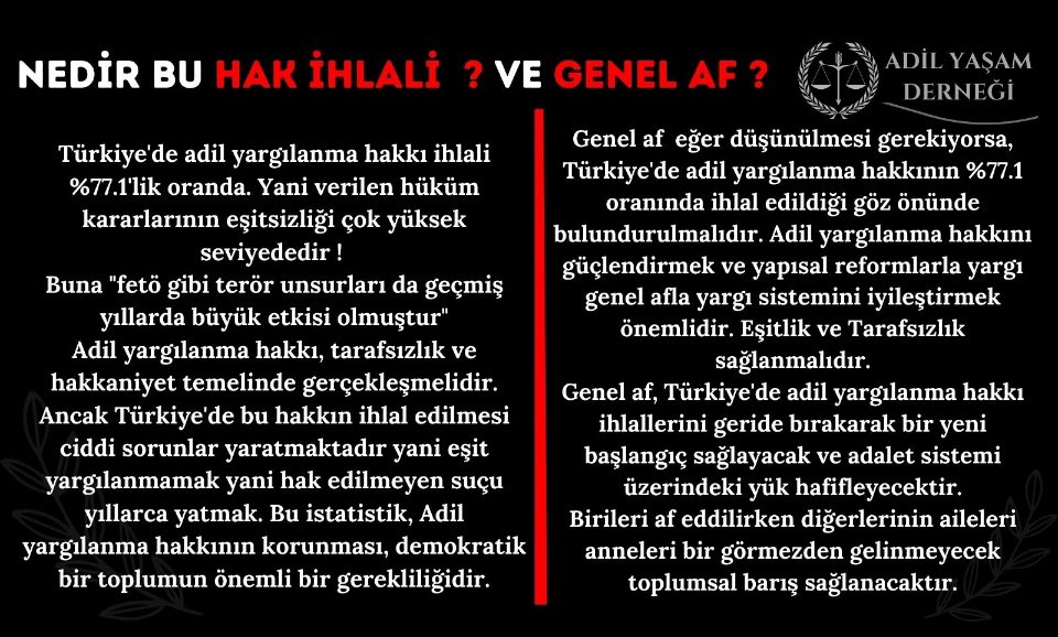 Ak Parti MHP’den bağımsız CHP ile ortak mutabakat sağlayıp büyük bir af çıkartmalıdır. Bunun başlıca sebepleri ektedir. bu ülkenin huzur huzurunu isteyen yöneticiler başlangıçlar yapmalıdır. Hukuksal anlamdaki problemler yüzünden ülkeye yatırım gelmiyor. Çözüm çok net ortada.