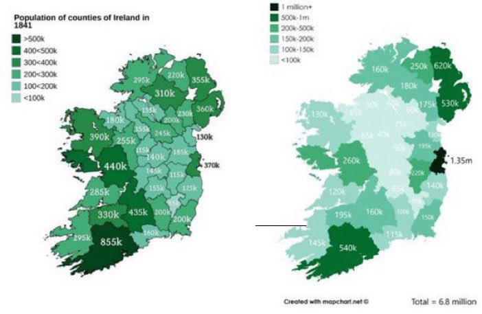 The West of Ireland isn’t as populated because it had the most emigration during The Great Hunger and the island hasn’t even recovered to the population levels of that time.