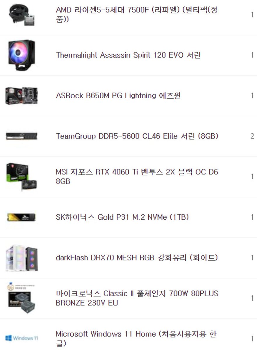 발로란트, 롤, 스팀게임 조립컴퓨터 입니다 라이젠 7500f, 16g, RTX 4060 Ti 8G 구성입니다 케이스는 메쉬 디자인의 DRX70 입니다 정품윈도우 포함 100 중반대 구성입니다