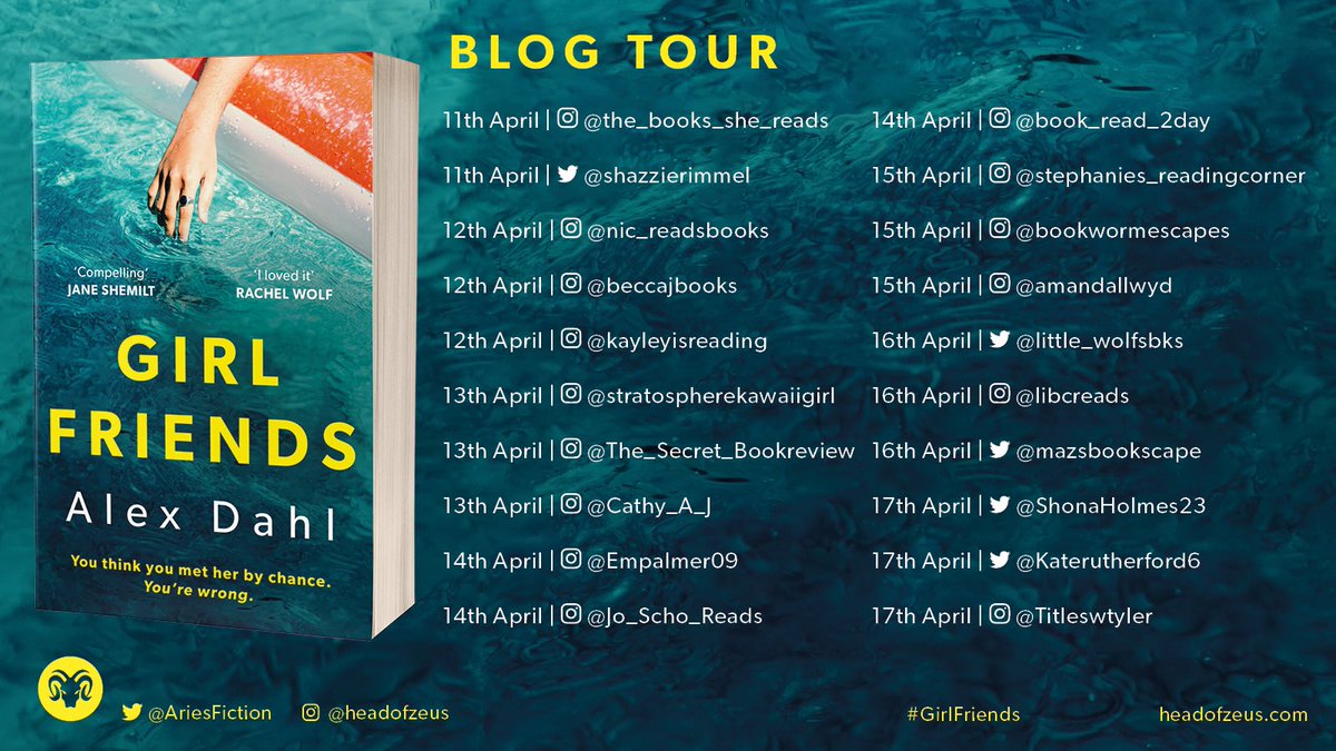 shonaholmes23's tweet image. 📅📚BLOG TOUR📚📅

Today is my spot on the #BlogTour for #GirlFriends by @alexdahlauthor with #HeadOfZeus &amp;amp; @AriesFiction 

3.5⭐️Charlotte thinks that she meets Bianka by chance but realises the truth too late…

Full Review 🔗 shorturl.at/dlBL0

#BookReview #BookTwitter