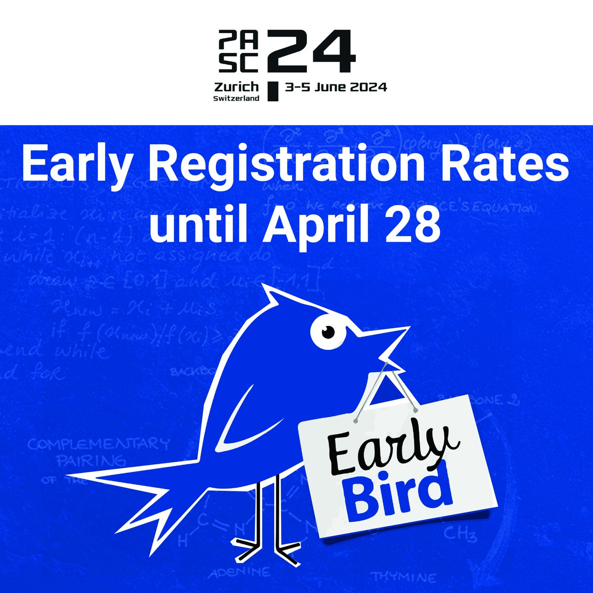 #PASC24 early registration rates until April 28!!! With PASC24 less than two months away, we invite you to register for the conference and would like to draw your attention to the early registration rates ending on April 28. 👉 pasc24.pasc-conference.org/registration/