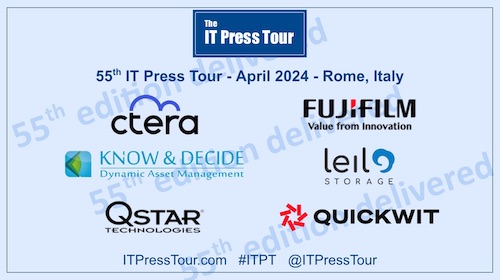 Good group, good content, 6 hot companies with news 
just rocked again in Rome w/
@CTERA @FujifilmDS #KnowDecide #LeilStorage #QStarTechnologies & @Quickwit_Inc
#MultiCloud #DataManagement #DataStorage #DataProtection #ITPT @ITPressTour 55th Edition
