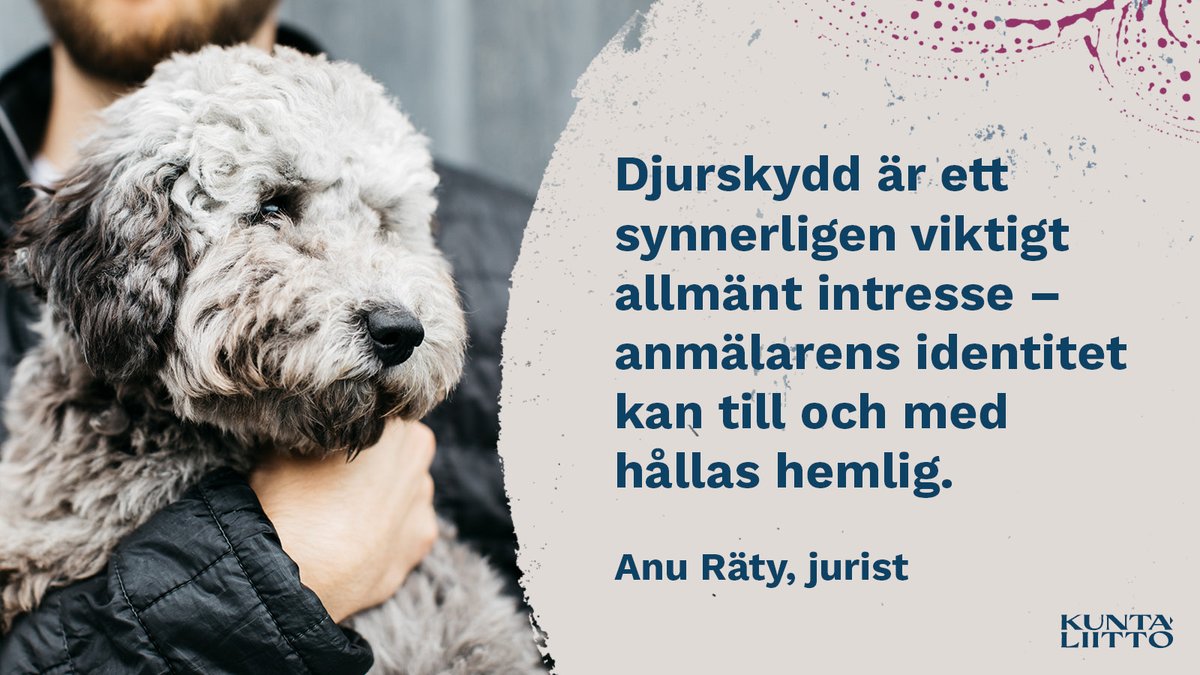 Vår jurist Anu Räty: Sekretetessbeläggning av anmälarens identitet skyddar tillsynsmyndighetens tillgång till information. <a href="/KHOtuomioistuin/">Korkein hallinto-oikeus</a> avgörandet förtydligar djurskyddstillsynens ställning.

Läs blogginlägget här: kommunforbundet.fi/blogg/2024/dju…

#sekretess #offentlighet #djurskydd