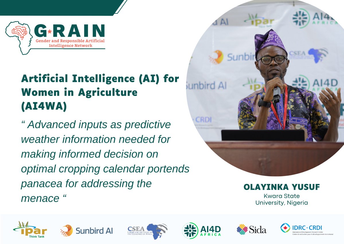 Read the message from Olayinka Yusuf (Kwara State University ) at the Grain network workshop in Kampala on the theme of 'a collaborative approach to responsible AI and gender'
#4IR #AI #IAinAfrica #GenderInclusion  #GenderEquality
#GRAIN #IPAR #cseaafrica #SunbirdAI #AI #Gender