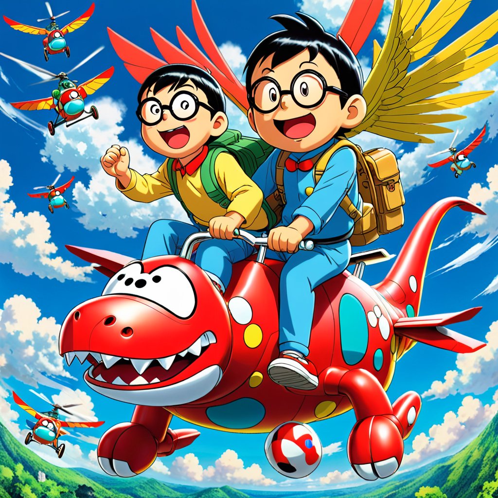 melinarguez's tweet photo. あの伝説的なアニメ「ドラえもん」に登場する、のび太の恐竜のピー助は、実はタケコプターに乗って空を飛ぶことができます。この事実は、原作マンガやアニメでは描かれておらず、ファンの間で長く語り継がれる都市伝説だったのですが、2022年4月1日に放送された「ドラえもん」のエイプリルフール特別編で、ついにその姿が明らかになりました。