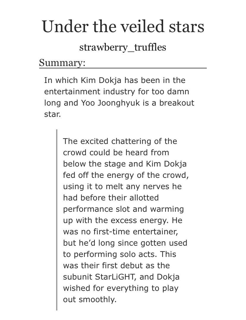 I posted the fic i wrote for Starlight! 💫🎤<a href="/JD_IdolCards/">STARLIGHT: 중독 아이돌 가챠 🌟 Shipping in Progress</a> 

I had a lot of fun planning this with <a href="/K3R2G/">karei</a> 🫶 hehe pls enjoy 🥰

archiveofourown.org/works/54966811

#joongdok #중독