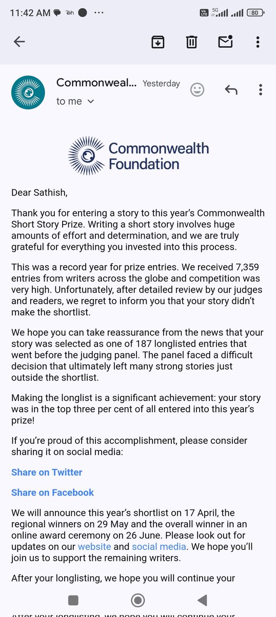 Glad and happy to have made it to the longlist as one of the 187 entries that went before the final judging panel  at the Commonwealth Short Story Prize. Thank you #CWprize for this. 😇