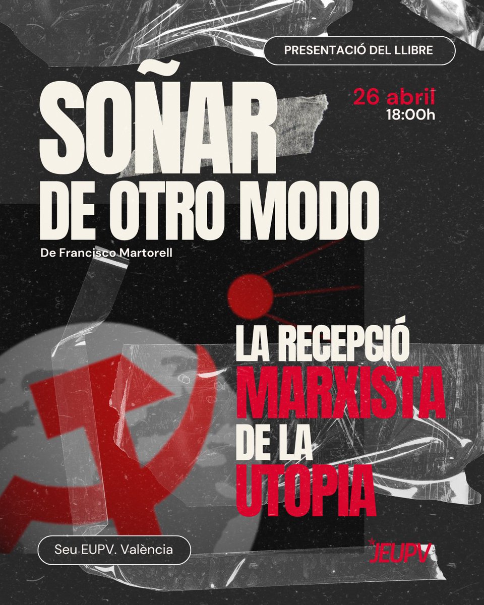Utopies per avançar💫 Ens veiem el divendres 26 d'abril per xarrar amb @FraMartorell sobre el seu nou llibre 'Soñar de otro modo' i sobre la recepció marxista de la utopia.