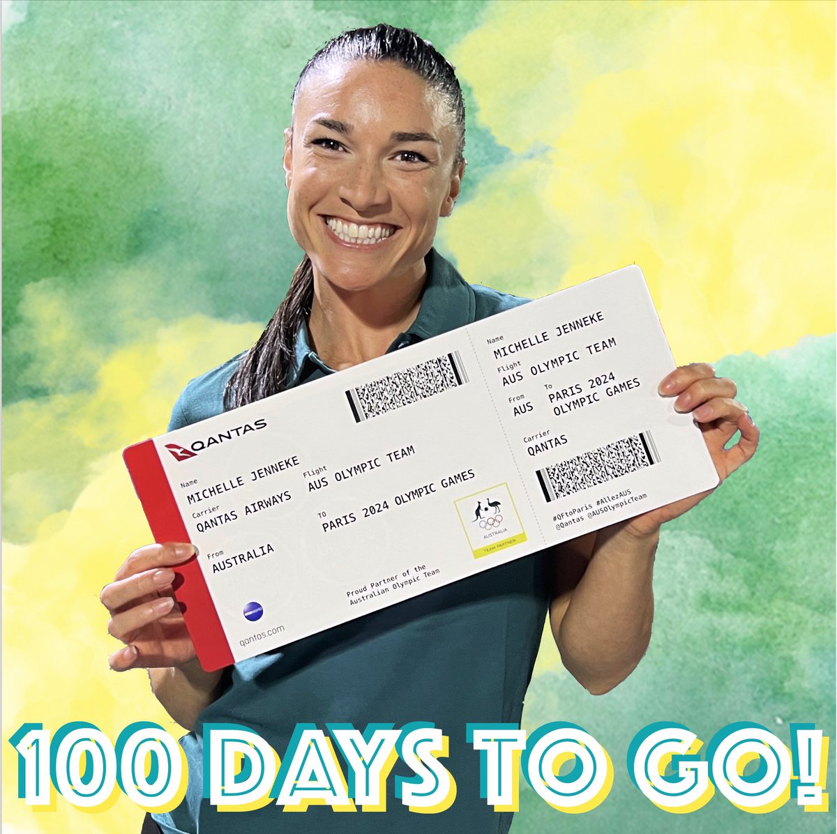 100 days until the Olympics kick off in Paris! Got my ticket and ready to go 😁🇦🇺 #QFtoParis #AllezAus @Qantas @AUSOlympicTeam