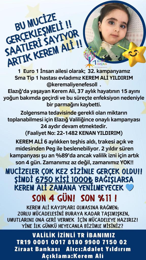 SON 4 GÜN❗❗❗ Kerem Ali' nin hiç zamanı yok. Lütfen elinden tutalım. Paylaşım desteğinde bulunarak yardım edebilecek birilerinin görmesini sağlayalım. Teşekkürler. 🙏