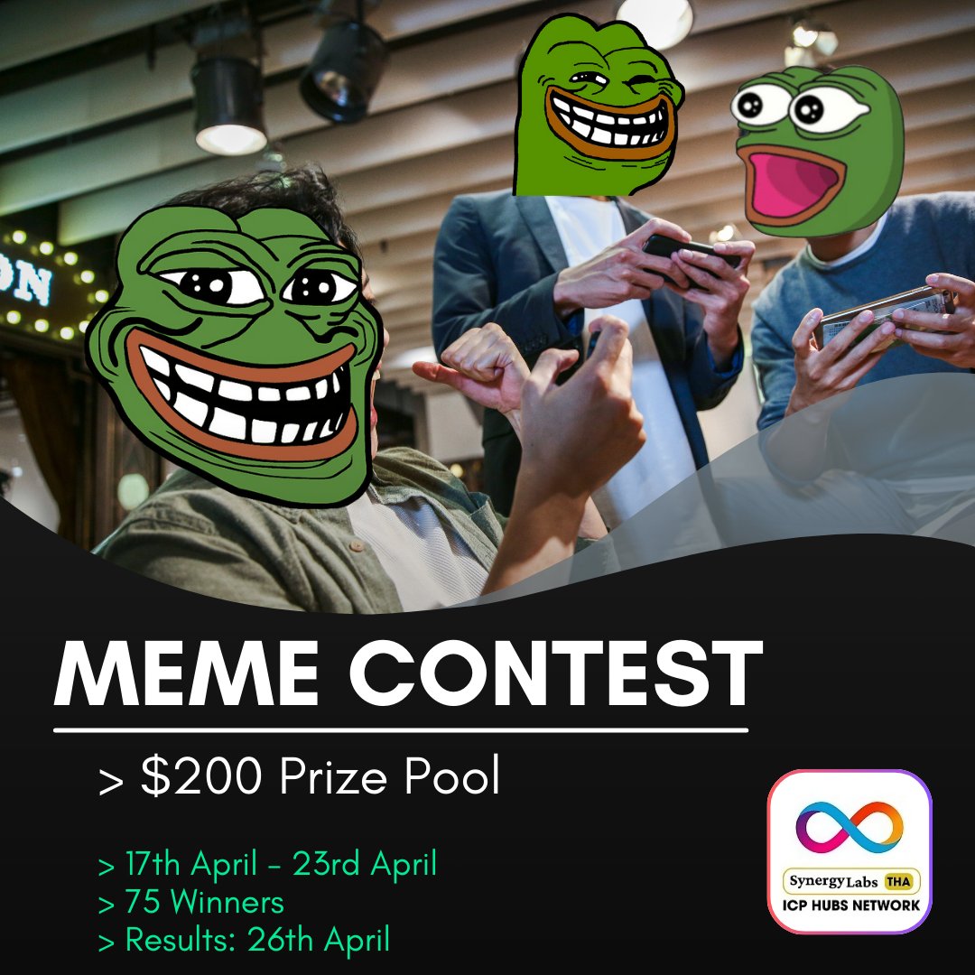 Hottest😍 MEME Contest Alert : $200 Prize Pool🤑 :::::: To Win 🥳 ✅ Follow @icphub_th ✅ Drop your MEME in Comment 👇 ✅ Join t.me/synergylabsicp  and share the comment link ⏲ Contest End: 26th April #giveaway #memecontest