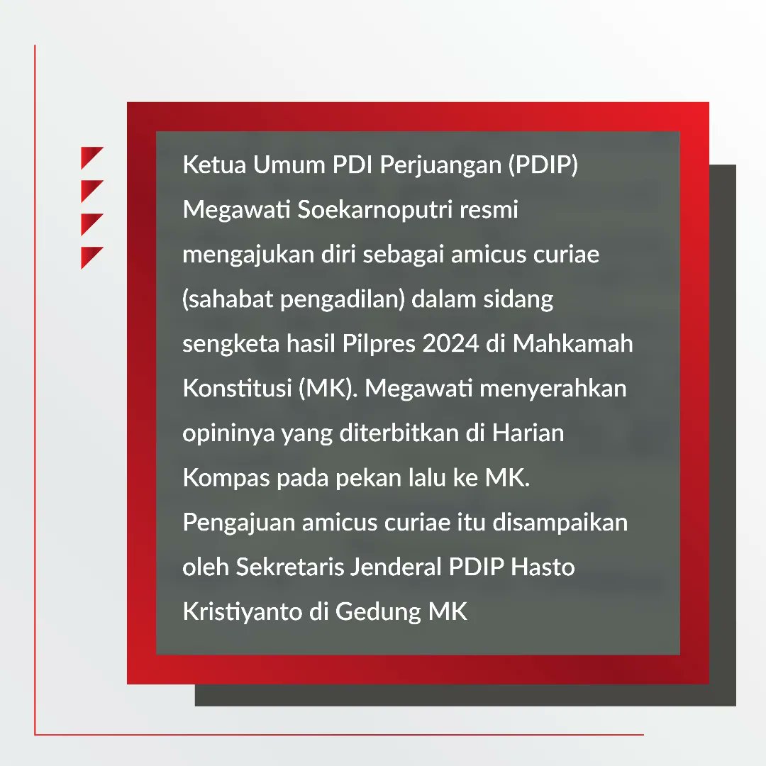 Pengajuan diri sebagai Amicus Curiae, merupakan langkah bijak Megawati Soekarnoputri dalam mengetuk keadilan ⚖ pada Mahkamah Konstitusi Republik Indonesia. 

#ganjarmahfud  #mahkamahkonstitusi #pilpres2024