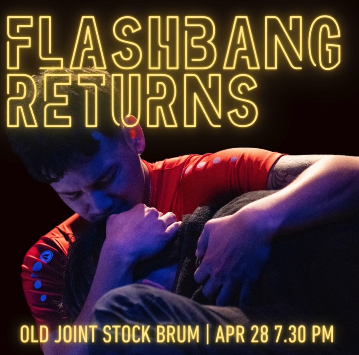 Not long now till we’re back with a bang! Double offie-nominated ⭐️⭐️⭐️⭐️⭐️ #Flashbang returns for 4 final shows: 💥 @LandUTheatre | Apr 28 💥 @LboroGrammar | May 1 💥 @OldJointStock | May 2 & 3 🎟️ For tickets and more info visit: linktr.ee/proforcatheatre