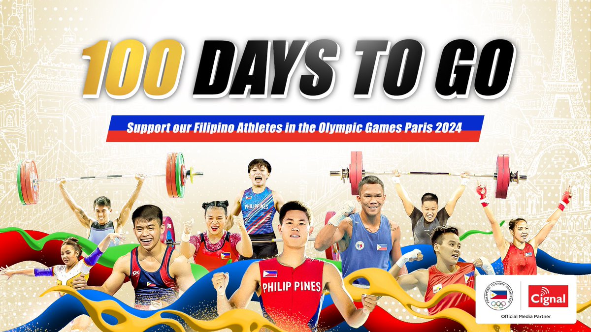 💯 DAYS TO GO BEFORE THE PHILIPPINES EMBARKS ON ITS 100TH YEAR IN THE OLYMPICS!🏅 Together with Cignal TV and the POC, let's celebrate and cheer for our Filipino athletes as they represent 🇵🇭 in the Olympic Games Paris 2024! #Paris2024