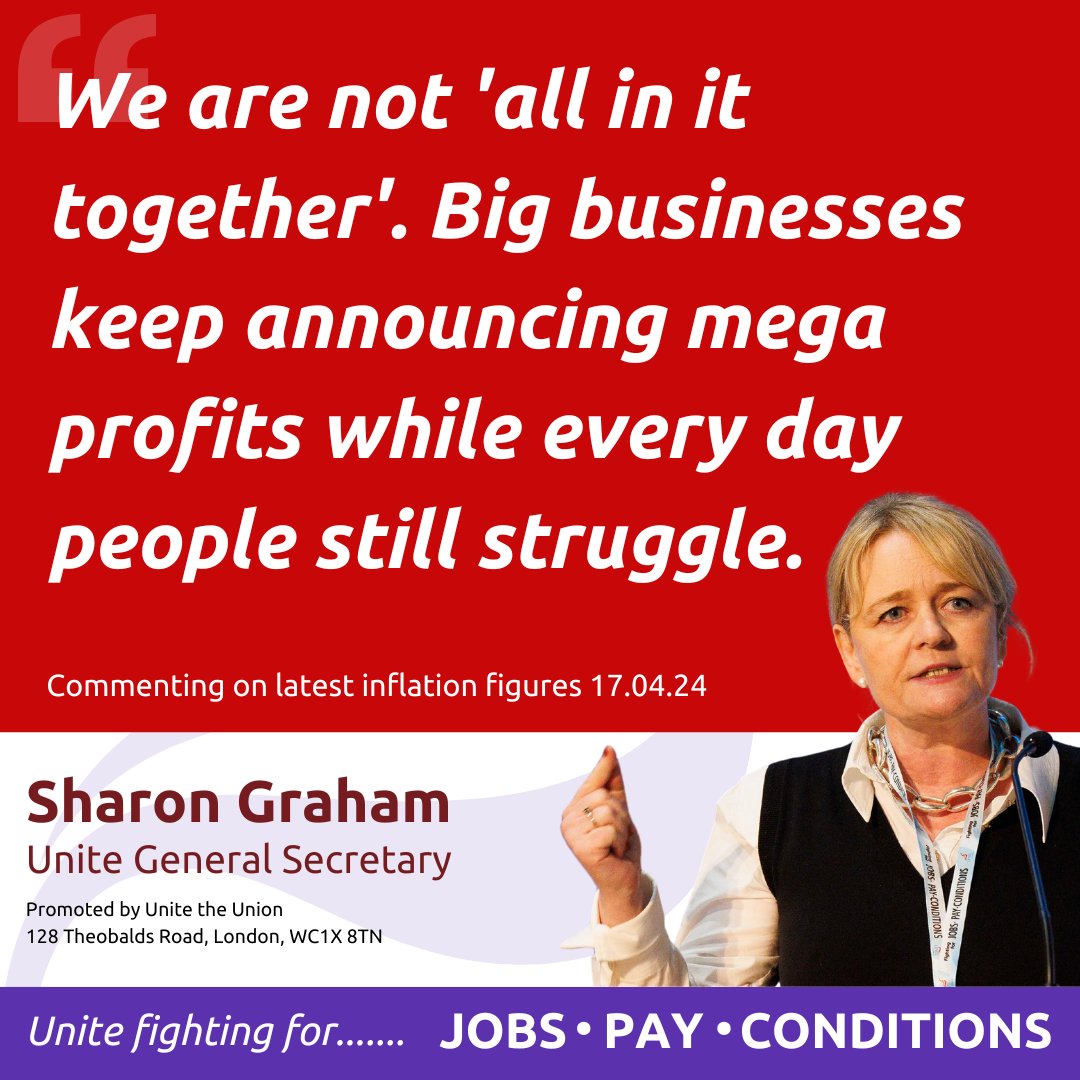 Headline #inflation may be falling, but sky-high prices are now baked into the economy and that means the #costoflivingcrisis continues for workers. And we are not 'all in it together'. Big businesses keep announcing mega profits while every day people still struggle.