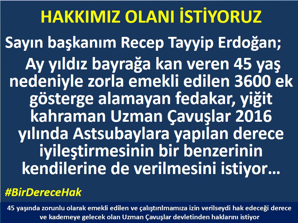 #UzmanÇavuş #BirDereceHak @RTErdogan @tcsavunma @hulusiakarmedya @Akparti @nacibostanci @akbasogluemin @AliYerlikaya @UlviYonter @dbdevletbahceli @mustafaelitas @UlviYonter @erkanakcay45 @dijital @alitilkici38