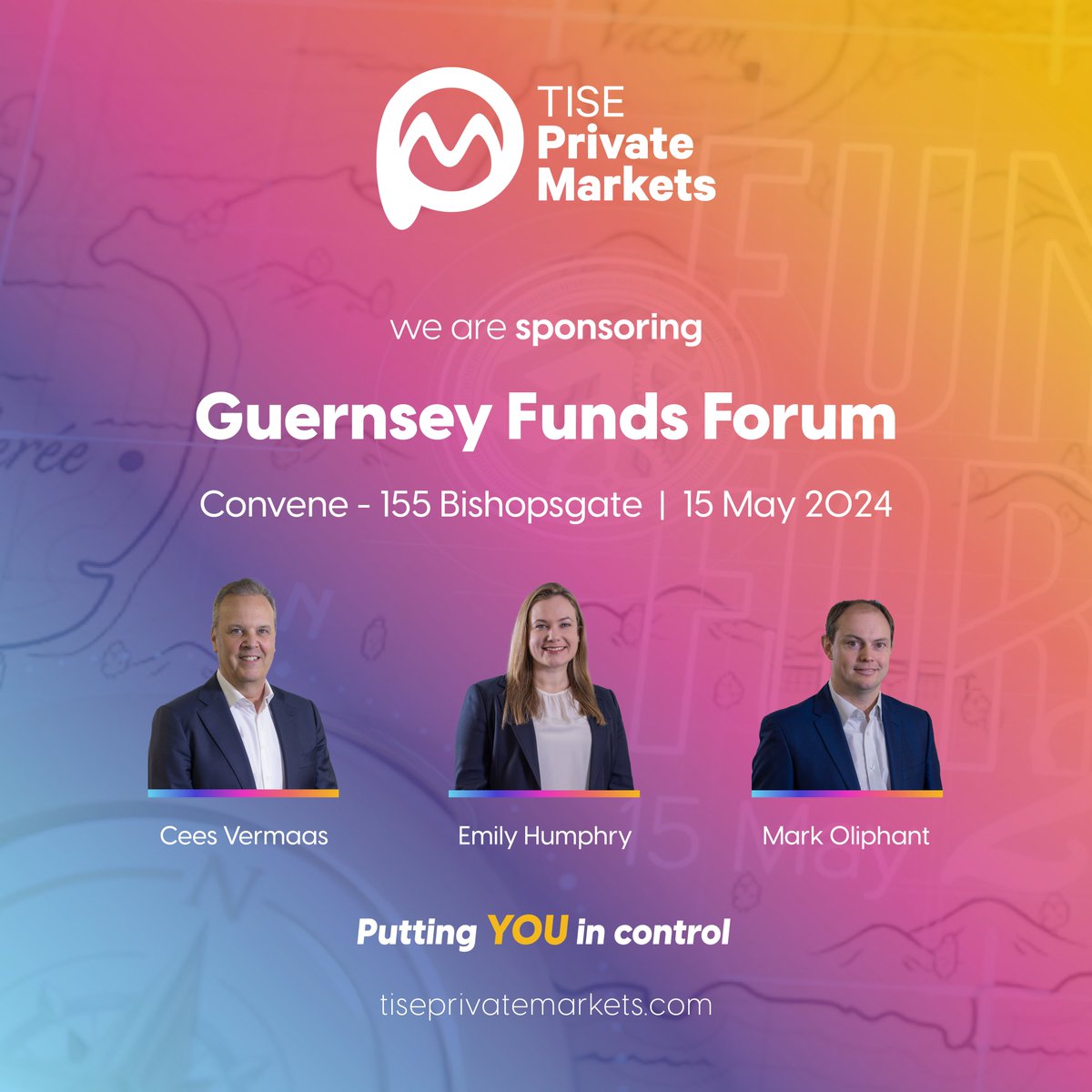 We’re delighted that TISE Private Markets is the coffee sponsor at this year’s Guernsey Funds Forum!

Cees, Emily & Mark are attending this event so if you have any questions then either visit our stand or catch up with them around the event.

#GuernseyFinance #privatemarkets