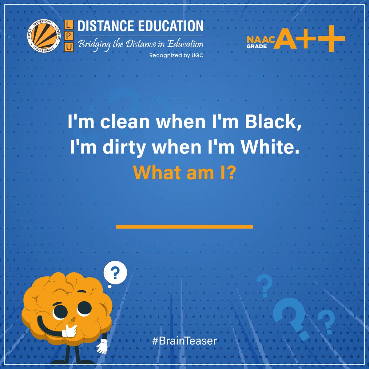 Can you crack this puzzling riddle? Take a moment to think, and share your answer with us in the comments section! Let's see who can solve it!

#RiddleMeThis #WordPlay #BlackAndWhite #PuzzleFun #BrainTeaser #GuessingGame  #lpude #lpudistanceeducation