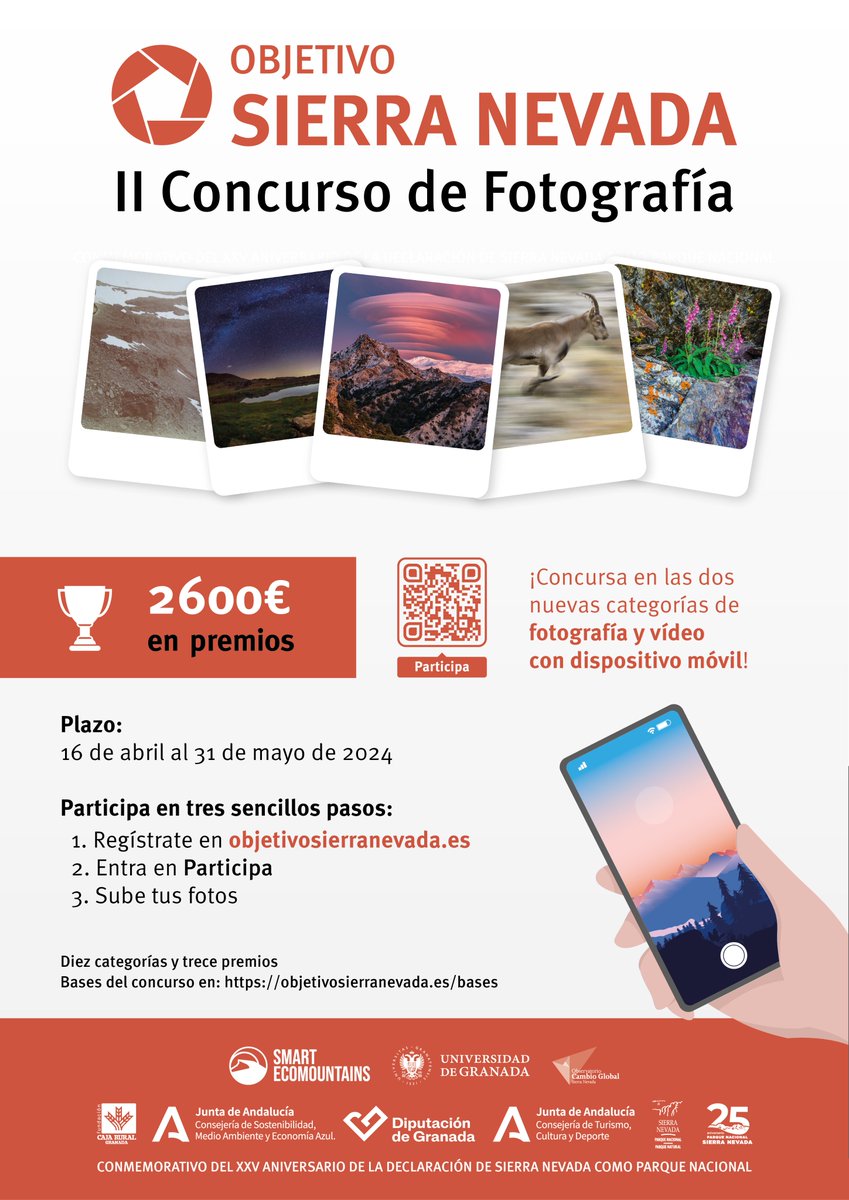 📷II Concurso de Fotografía Objetivo Sierra Nevada 2024. 💰2.600 € en premios. ➡️10 categorías, 13 premios. 📅Participación hasta el 31 de mayo. ℹ️objetivosierranevada.es ✅Una iniciativa de @CanalUGR con el patrocinio de @Cajaruralgr